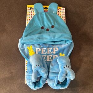 Blue Peeps Easter Infant Baby 3 Piece Set - Hat Bib & Bunny Booties NEW